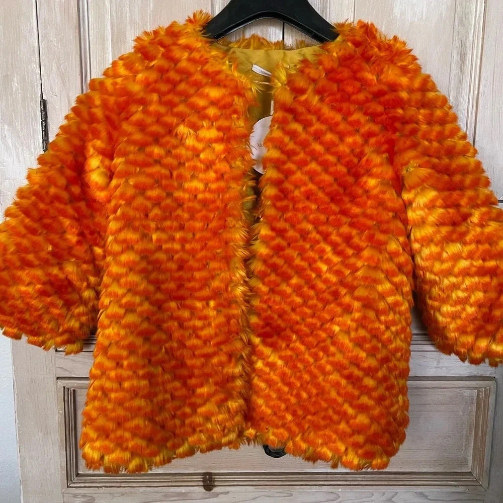 Mischka Aoki Girls The A List Orange Yellow Artificial Fur Jacket